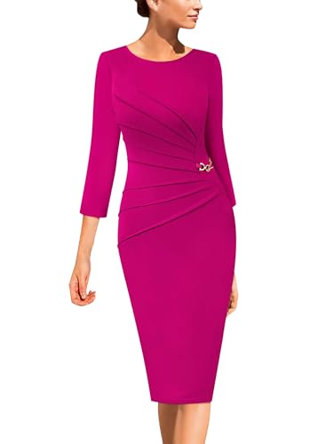 Image of VFSHOW Womens Elegant Ruched Pleated Work Business Office Cocktail Party Bodycon Pencil Sheath Dress