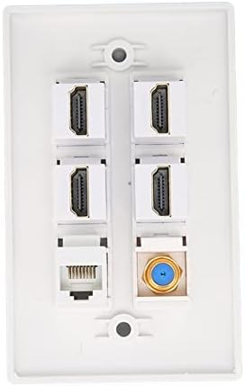 ASHATA 6 Port HDMI Coax Ethernet Wall Plate, 4 HDMI Ports, RJ45 Ethernet Network Coaxial and TV F Head Port Media Wall Outlet Plates, Compatible with Cat5 Cat5e Cat6 Cable