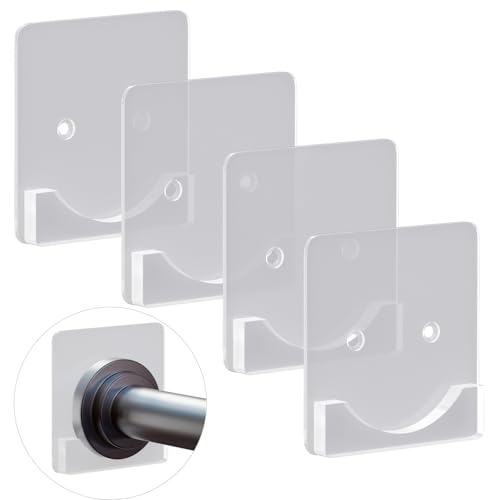 Lsnisni 4 Pack Adhesive Shower Curtain Rod Holder,Tension Curtain Rod Bracket, Drill Curtain Rod Holder or Adhesive Shower Rod Holders for Wall Two Installation Methods