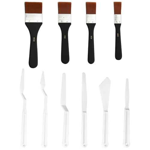 Set Di Pennelli Artistici, 4 Misure (20/30/40/60 mm), Pennelli Piatto In Nylon Per Tavolozza, Ideali Per Acquerello, Acrilico E Pittura A Olio