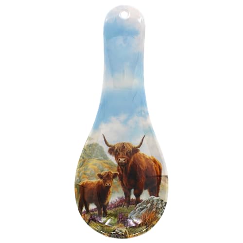 The Leonardo Collection Highland Cow Spoon Rest by Macneil Studios | Porcelain Cooking Utensil Holder with Highland Cattle Design | Rustic Farmhouse Style | Elegant Kitchen Accessory