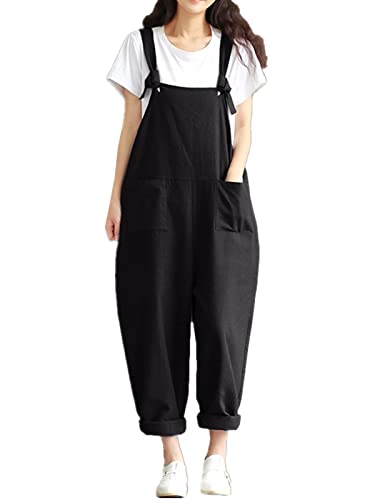 Style Dome Mono Mujer Verano Para Correa Ajustable Monos de harén Casuales Monos de Pierna Ancha Overalls con Bolsillo Negro 3XL Cover