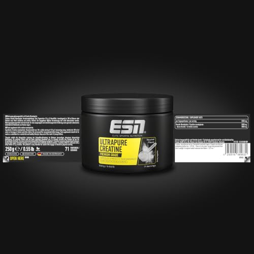 ESN Ultrapure Creatine Monohydrate - mikrofeines Kreatin-Pulver - 3 g Kreatin pro Portion zur Unterstützung der körperlichen Leistung - leicht löslich, geschmacksneutral und vegan - 250 g
