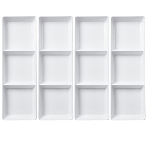 Us Acrylic Avant 15" X 5" Plastic 3-Section Stackable Serving Tray In White | Set Of 4 Appetizer, Charcuterie, Food, Snack, Dessert Platters | Reusable, Bpa-Free, Made In The Usa #TOP5