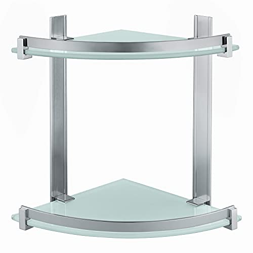 GEDY Cloud Portaoggetti doccia satinato angolare, 2 ripiani, Misure: 30X26X26 CM, Portaoggetti bagno in alluminio e vetro temperato, Fissabile con colla, Design R&S Gedy, 2 anni di garanzia