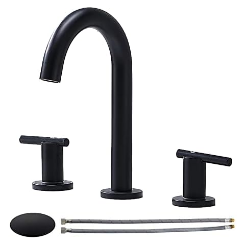 VAPSINT Widespread 3 Hole Matte Black Bathroom Faucet,2 Handle 8 inch Black Bathroom Sink Faucet Vanity Faucet with Pop-Up Drain and Water Supply Lines Cover