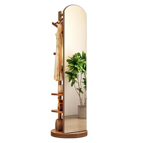 Genérico Elegante Espejo de Cuerpo Entero Giratorio de 360° con Perchero: Espejo de Suelo de Madera Maciza 2 en 1 para Dormitorio y Sala de Estar, Ahorra Espacio, es Funcional y Elegante.