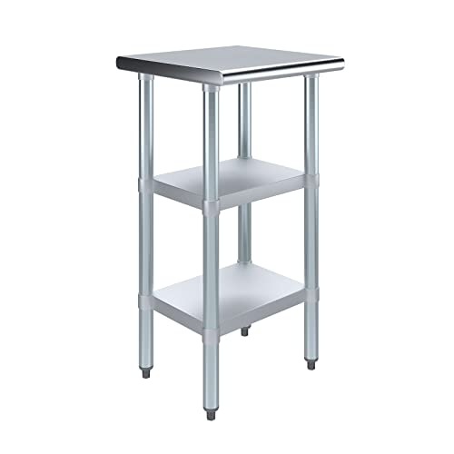Image of AmGood Stainless Steel Work Table with 2 Shelves | NSF | Metal Utility Table (18 inch Long x 18 inch Deep)