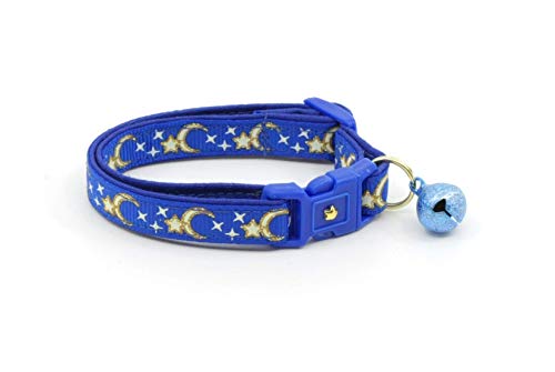 Pugs2Persians Gold Moon And Stars On Blue Cat Collar - Safety - Breakaway - Charm And Bell - Glow In The Dark #TOP1