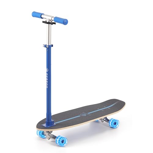 Debroo 2-in-1 Kids Skateboard & Lean-to-Steer Scooter with Detachable Handlebar LED Light-Up Wheels Adjustable Height Beginner Surf Skateboard for Ages 3+ Blue