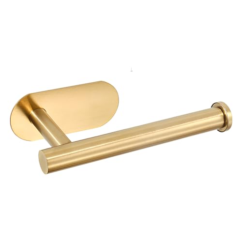laveroar - Toilet Roll Holder, Brushed Brass No Drilling Toilet Paper Holder Wall Mounted, SUS 304 Stainless Steel Self Adhesive Toilet Roll Holder for Bathroom, Kitchen(Gold)