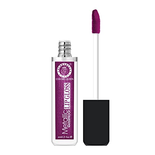Image of Colors Queen Metallic Waterproof Lip Gloss | Lightweight Lip Gloss with High Shine | Glossy Liquid Lipstick with Shimmer for Smooth & Shiny Lips, Non-Sticky Formula (09 - Chunky Cherry)