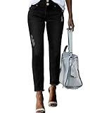 MIFOCAL Women's High Waisted Jeans Stretchy Trendy Raw Hem Straight Leg Ankle Denim...