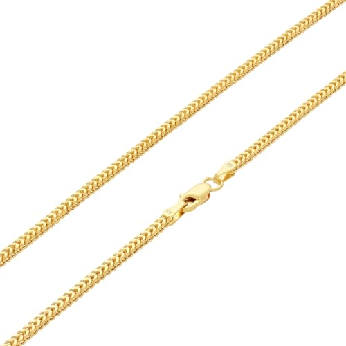 Nuragold 10k Real Yellow Gold Franco Square 2mm Box Chain Wheat Chain Necklace (16