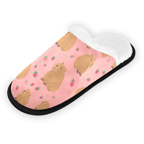 Capibara Red Strawberries Slippers For Women Men Soft Memory Foam Non-Slip Animal Winter Indoor House Shoes Travel Slipper2
