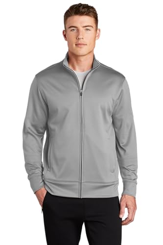 SPORT-TEK Unisex Sport-Wick Fleece Full Zip Jacket, Silver, Large