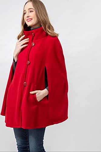 Be Your Own Style BYOS Womens Winter Cozy Solid Open Front Button Fleece Poncho Coat - Thumbnail 3