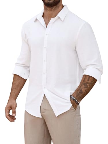 Image of Men's Casual Button Down Shirts Long Sleeve Linen Touch Textured Shirt Wrinkle Free Fashion Casual Vacation Beach Summer Shirt (1001)