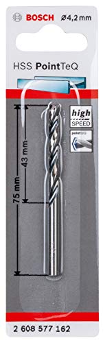 Bosch Accessories 2608577162 HSS PointTeQ (4,2 x 43 x 75 mm) - Punta Elicoidale per Trapano per Metallo, Acciaio, Fusione o Plastica, Grigio (Argento), Ø 4.2 mm
