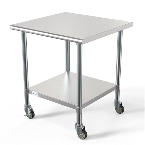 Image of KoolMore Commercial 30 inch x 30 inch Stainless Steel Work Table with Wheels for Restaurant or Home Use,Tools, Equipment, and Hardware, Heavy Duty Metal Workspace (CT3030-18C), Silver