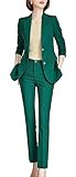 SUSIELADY Women's Two Piece Plaid Open Front Long Sleeve Blazer and Elastic Waist Pant Set Suit (65-