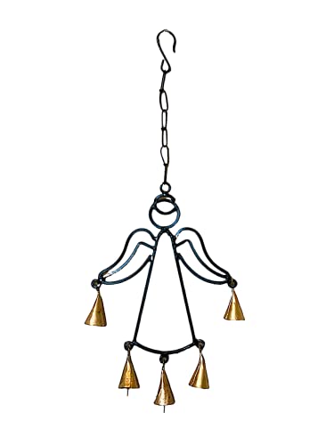Angel Chime Metal Hanging Decoration Black With Turnished Gold Bells Modern Home Office Christmas Ornament 17" X 8" #TOP15