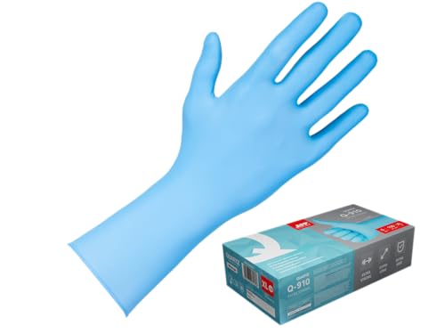 Dita rinforzate e presa sicura: guanto nitrile blu con rinforzo sulle dita (+0,03 mm) per migliorare grip, sensibilità e controllo negli interventi di precisione e nelle operazioni professionali.