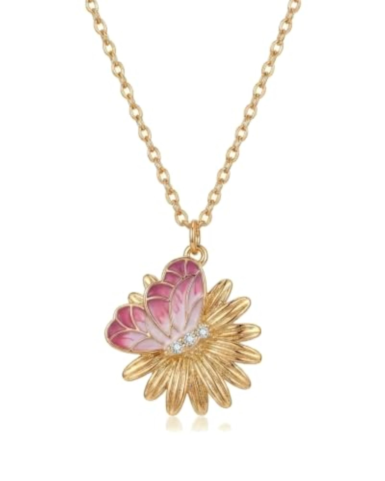 Pink Meadow Butterfly & Daisy Pendant, 925 Sterling Silver