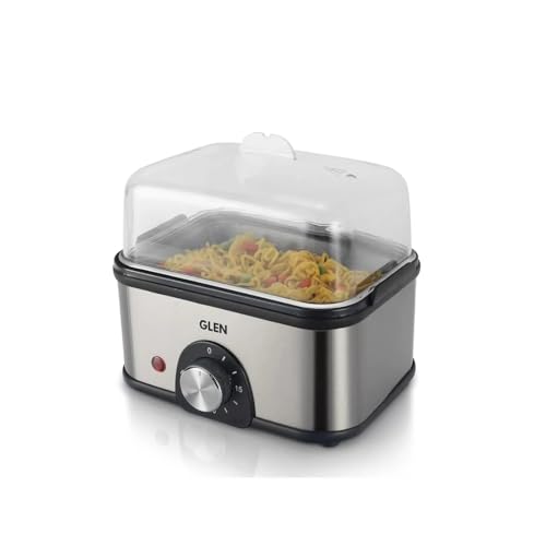 Glen Plastic 3 in 1 Electric Multi Cooker|Egg Boiler - Steam|Cook & Boil - 45 Minutes Timer|350W Boil 8 eggs at a time -non stick heating plate 2 food/egg trays for cooking at 2 levels (SA3035MC)