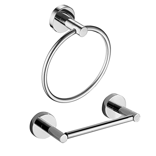 Weiko Chrome Toilet Paper Holder Towel Ring,Bathroom Hardware Set,Hand Towel Holder Wall Mount Tissue Roll Holder With Double Post Bath Accessories Sus304 Stainless Steel 2Pc #TOP7