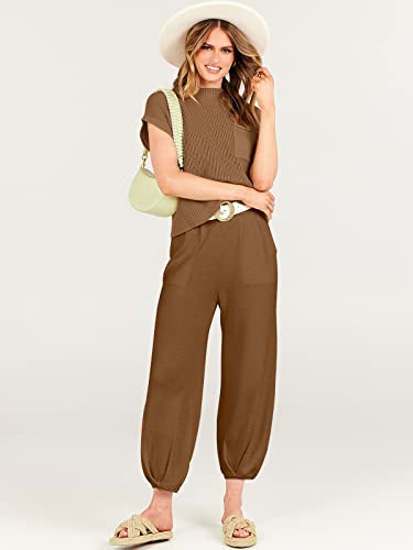 Anrabess Women's Two Piece Outfits Sweater Sets Knit Pullover Tops Casual Pants Matching Lounge Sets 2023 Spring Summer Fashion Clothes Tracksuit Sweatsuit Set 953Zongse-Xl #TOP2