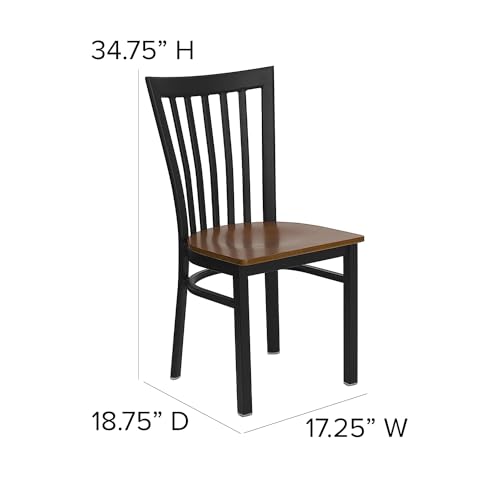 Image of Flash Furniture HERCULES Series Black School House Back Metal Restaurant Chair - Cherry Wood Seat