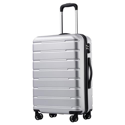 Coolife Luggage Suitcase Carry-on Spinner TSA Lock USB Port Expandable (only 28’’) Lightweight Hardside Luggage (Silver, M(24in)) M(24in) Silver