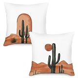 LLOKARNORA Boho Western Cactus Throw Pillow Covers Set of 2, Vinatge Southwestern Desert Pillow Case Cover for Sofa, Bohemian Square Pillowcase, Rustic Cactus Cushion Cover Case for Bedroom, 18x18 in