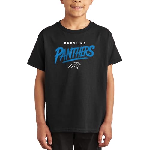 Junk Food NFL - Unisex Youth Short Sleeve Fan Tee - Carolina Panthers Wild Brush - Officially Licensed - Black - Medium