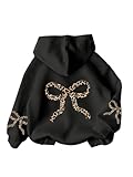 RoseSeek Girl's Bow Cheetah Leopard Hoodies Long Sleeve Pullover Tops Preppy Cute Sweatshirts Hoodies Bow Black 11Y