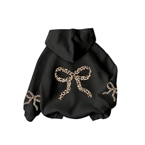 Girl’s Bow Cheetah Leopard Hoodies Long Sleeve Pullover Tops Preppy Cute Sweatshirts Hoodies