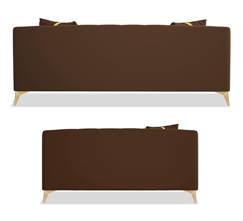 Image of Adorn India Premium Mystic - 3 Years Warranty - 3+2 Sofa Set Velvet Suede Fabric - Brown