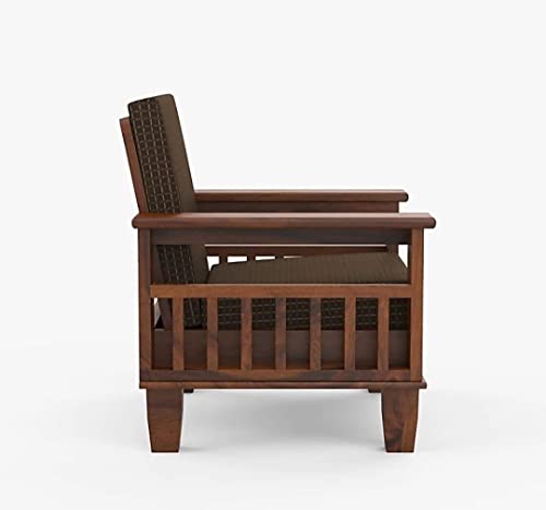 Image of K L FURNITURE Kl Furniture Solid Sheesham Wood Standard Sofa Set 5 Seater Furniture Wooden 5 Seater Sofa Set (3+1+1) Teak Wood Sofa Set Furniture Home Living Room With Cushions-Teak Finish,Brown