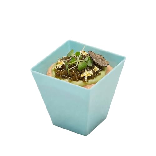 Image of Restaurantware 2-OZ Mini Kova Dessert Tumbler Cup - Elegant Square Powder Pink Plastic Cups: Perfect for Serving Desserts and Snack Samples - Limited Edition - Disposable and Eco-Friendly - 100-CT