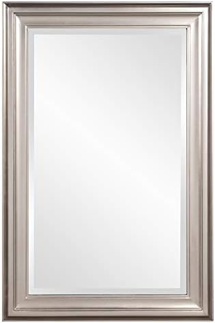 Howard Elliott George Rectangular Bright Silver Wall Mirror, Rectangle Hanging Wood Framed Vanity Mirrors for Home Decor, Living Room, Bathroom, Bedroom, or Hallway, 24 x 36 Inch
