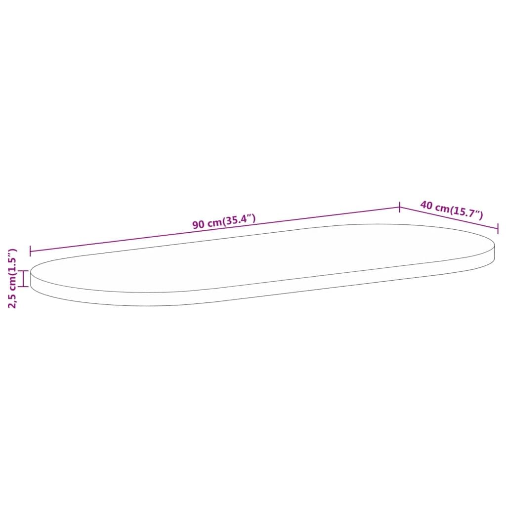 Plateau de table ovale 90 x 40 x 2,5 cm en bois de manguier massif aspect chêne, plateau de bureau robuste pour salle à manger, cuisine ou armoire de salle de bain, durable et facile
