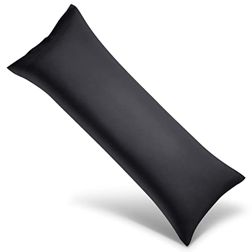 WishSmile Body Cooling Pillowcase Long Pillow Case Breathable Cool Silky Soft Rayon Derived from Bamboo Fabric,Hair and Skin Friendly,Black,1 Pack,20x54IN