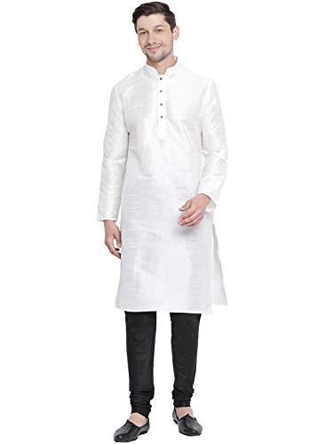 Image of VASTRAMAY VM Mens Silk Blend Kurta Pyjama Set - Classic Ethnic Attire for Timeless Style and Cultural Celebrations | Soft Comfortable Solid Full Sleeves Kurta and Churidar Pyjama Set