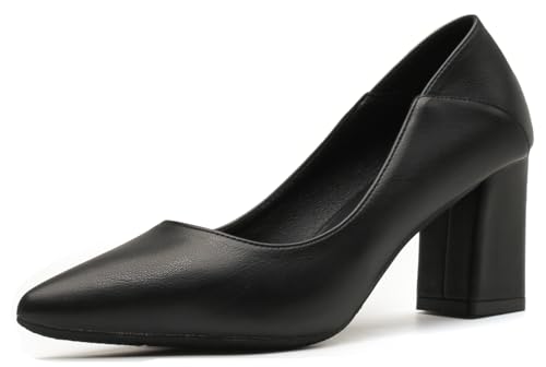 LizFoYa Women Stylish Closed Pointed Toe Pumps Suit Wear Office Office Pumps Shoes Block Chunky Heels