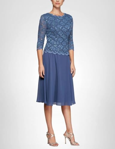 Alex Evenings Women's Tea Length Embroidered Bodice Mother of The Bride Gown, Wedding Guest Dress, Wedgewood, 14 - Thumbnail 5