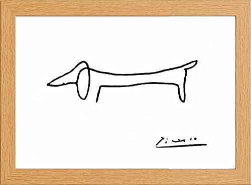 Picasso Teckel Minimaliste dessin au trait noir et blanc cadre mural 25x34 cm
