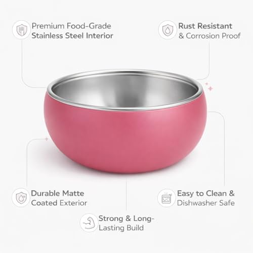 Image of Premium Stainless Steel Baby Feeding Bowl with Soft Silicone Cover | Non-Slip Grip, BPA Free & Food-Grade | Safe Feeding Bowl for Infants & Toddlers | Durable, Easy to Clean (Coral Pink)