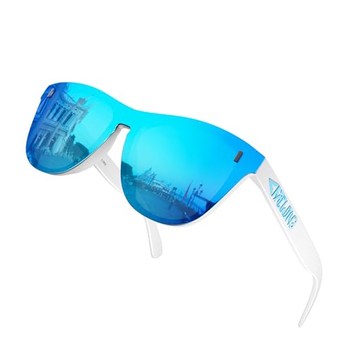 ROCKNIGHT Blue Mirrored Sunglasses Women Polarized UV Protection Trendy White Frame Fashion UV400 Shades