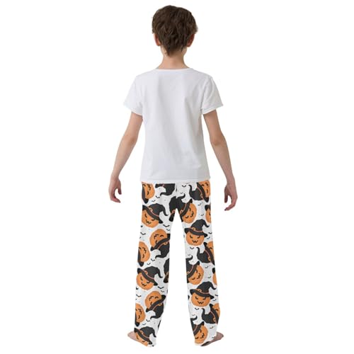 Witch Pumpkin and Bat Boys Long Pants Soft Trousers Elastic Waist Kids Lounge Bottoms with Pockets S-XL3